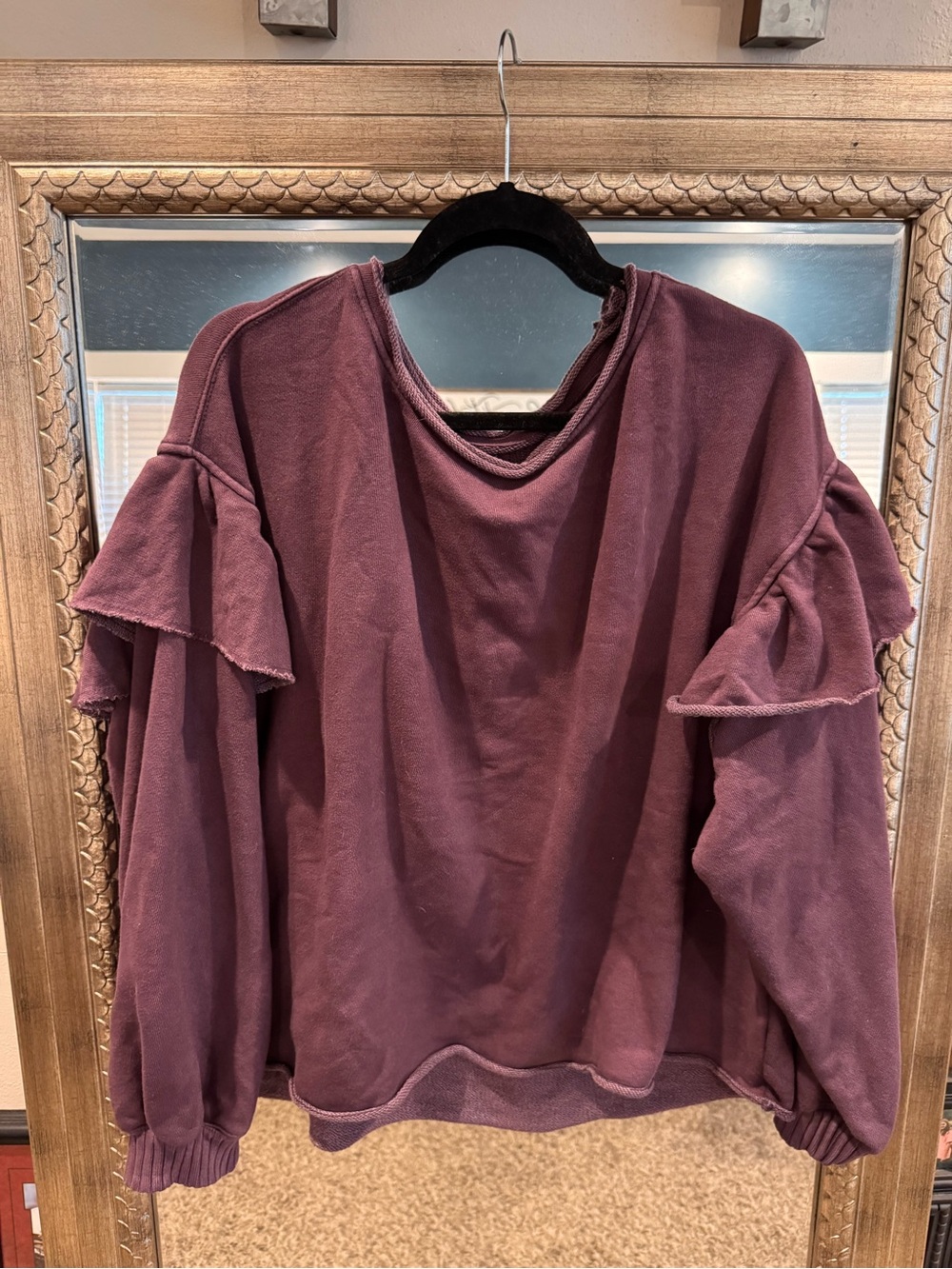aerie Plum Ruffle-Sleeve Pullover Sweatshirt